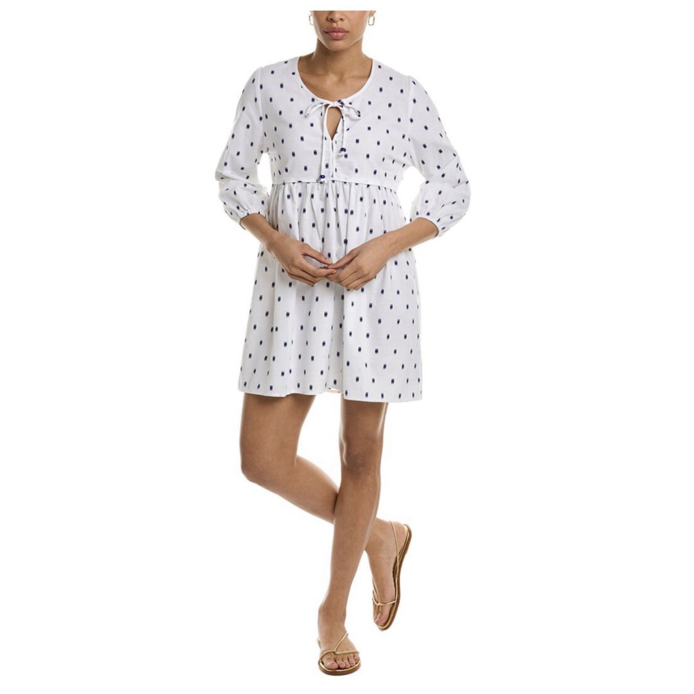 Tyler Boe Courtney Clip Dot Mini Shift Dress MED Blue White Coastal Beach $175